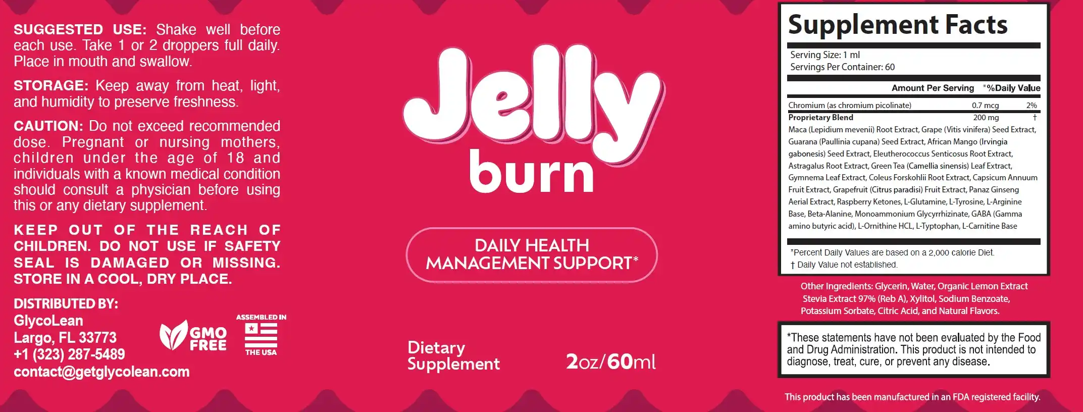 JellyBurn drops supplement label and product details